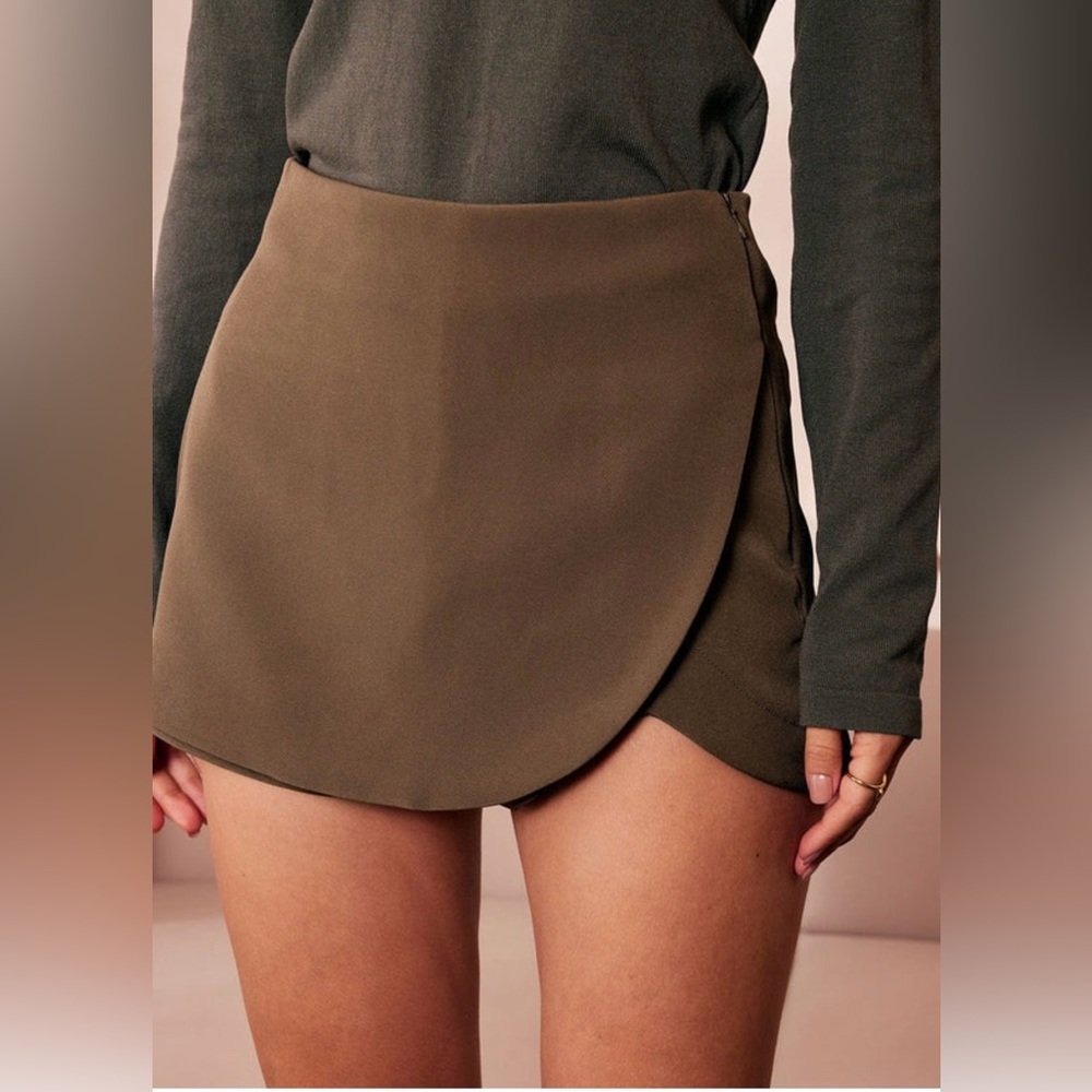 Khaki High Waisted Overlap Skort